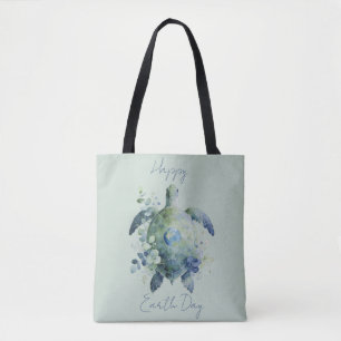 Happy Earth Day Turtle Design Tote Bag