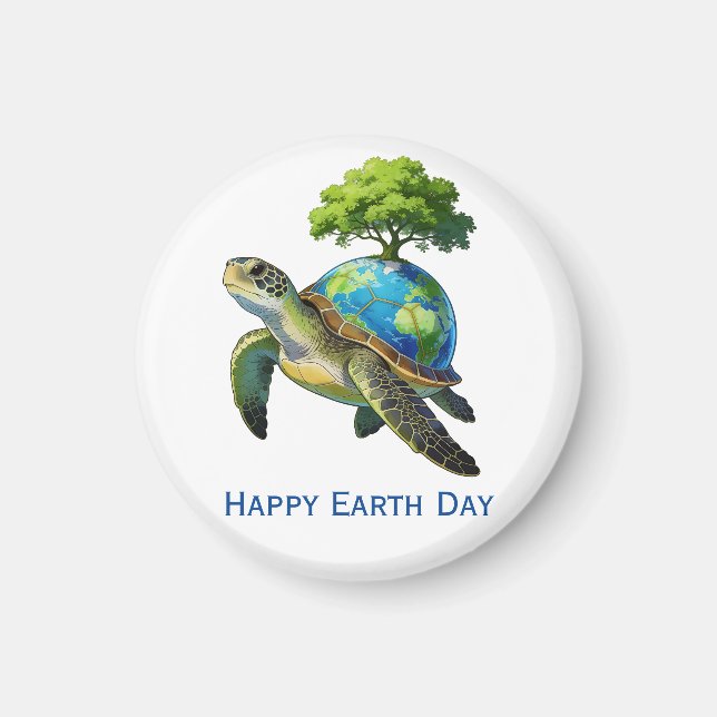 Happy Earth Day Turtle Planet and Tree Magnet (Front)