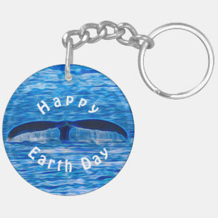 Happy Earth Day Whale Tail Blue Ocean Keychain