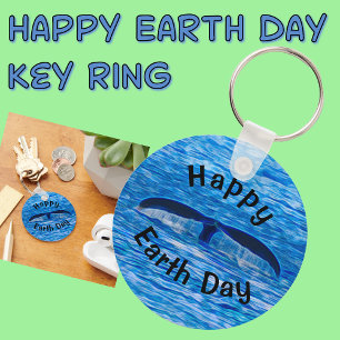Happy Earth Day Whale Tail Blue Ocean Keychain