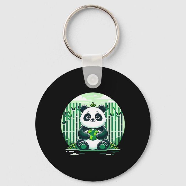 Happy Earth Day With Panda  Keychain (Front)