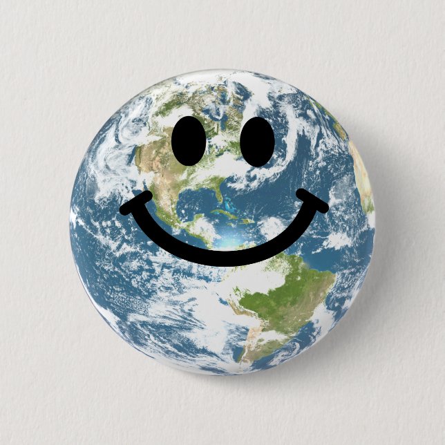 Happy Earth face 2 Inch Round Button (Front)