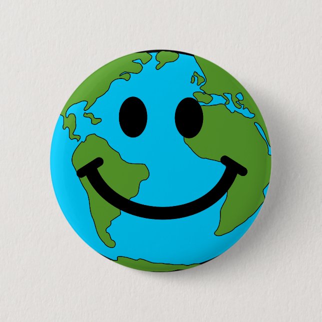 Happy Earth Face 2 Inch Round Button (Front)