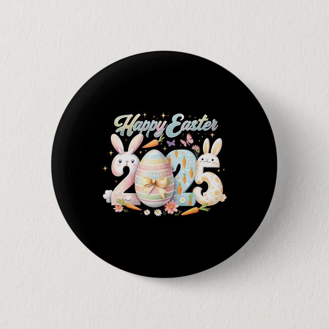 Happy Easter 2025 Bunny Rabbit Face Easter Day Wom 2 Inch Round Button (Front)