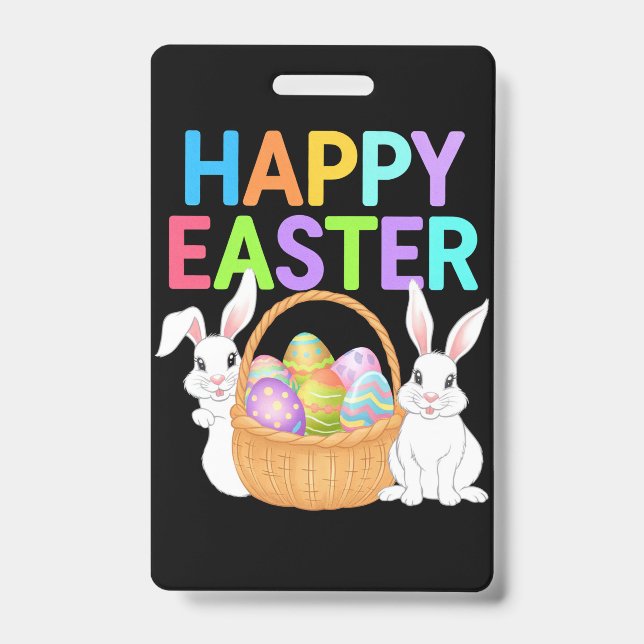 Happy Easter 2025  Eggs Bunny Cute Rabbit Badge (Front)