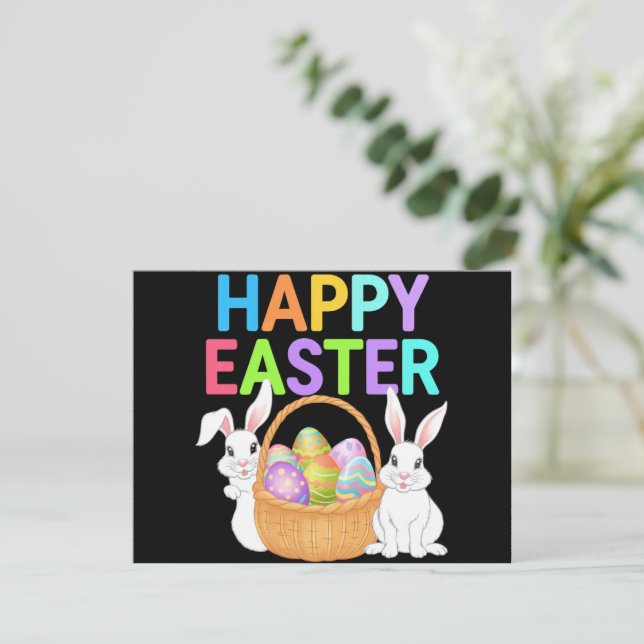 Happy Easter 2025  Eggs Bunny Cute Rabbit Card (Standing Front)