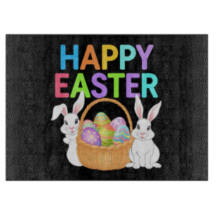 Happy Easter 2025  Eggs Bunny Cute Rabbit Cutting Board