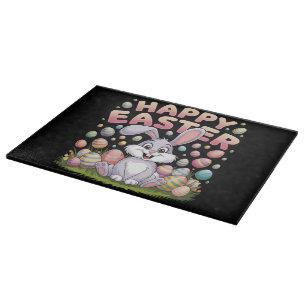 Happy Easter 2025  Eggs Bunny Cute Rabbit Cutting Board