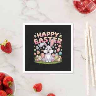 Happy Easter 2025  Eggs Bunny Cute Rabbit Napkin