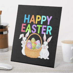 Happy Easter 2025 Eggs Bunny Cute Rabbit Pedestal Sign