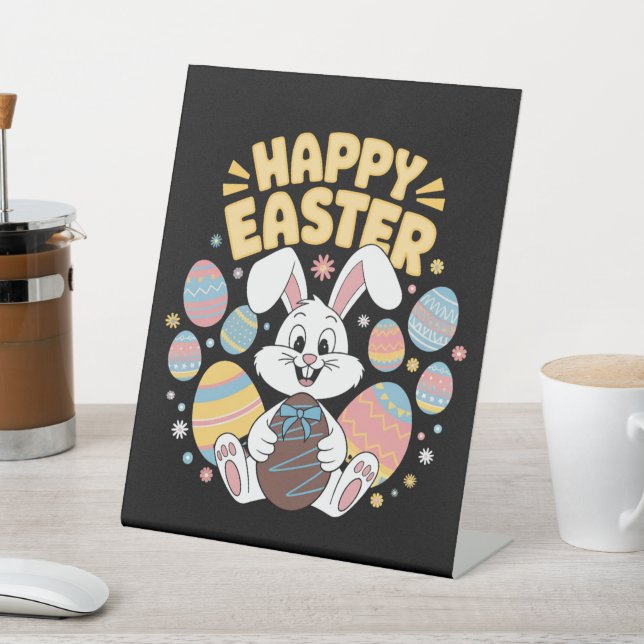 Happy Easter 2025  Eggs Bunny Cute Rabbit Pedestal Sign (In SItu)