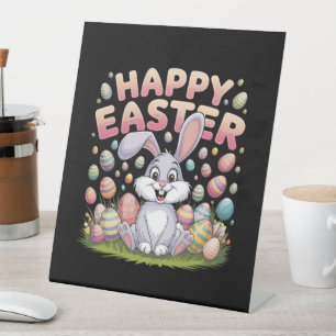 Happy Easter 2025 Eggs Bunny Cute Rabbit Pedestal Sign