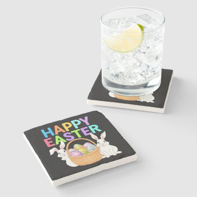 Happy Easter 2025  Eggs Bunny Cute Rabbit Stone Coaster (Side)
