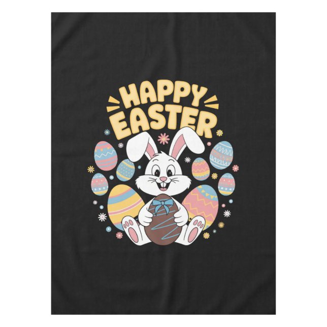 Happy Easter 2025  Eggs Bunny Cute Rabbit Tablecloth (Front)
