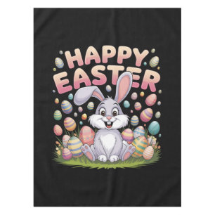 Happy Easter 2025 Eggs Bunny Cute Rabbit Tablecloth