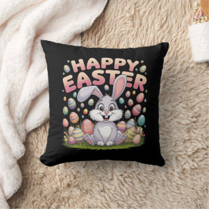 Happy Easter 2025  Eggs Bunny Cute Rabbit Throw Pillow