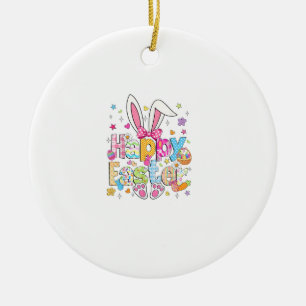 Happy Easter 2026 Cute Bunny Rabbit Easter Day Wom Ceramic Ornament