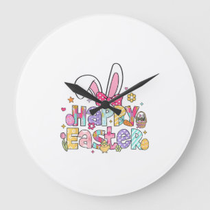 Happy Easter 2026 Cute Bunny Rabbit Easter Day Wom Large Clock