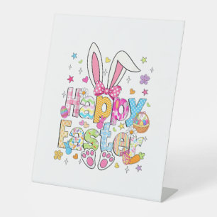 Happy Easter 2026 Cute Bunny Rabbit Easter Day Wom Pedestal Sign
