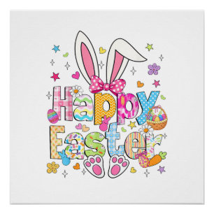 Happy Easter 2026 Cute Bunny Rabbit Easter Day Wom Poster