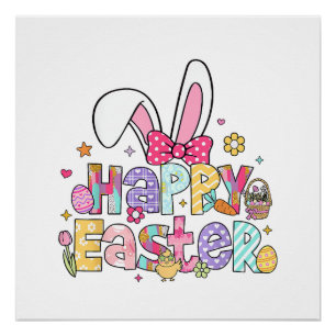 Happy Easter 2026 Cute Bunny Rabbit Easter Day Wom Poster