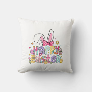Happy Easter 2026 Cute Bunny Rabbit Easter Day Wom Throw Pillow