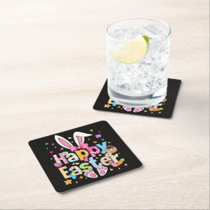 Happy Easter 2026 Cute Bunny Rabbit Square Paper Coaster