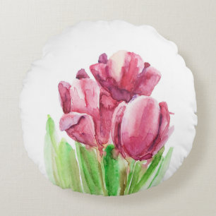 Happy Easter abstract pink tulips pillow. Round Pillow