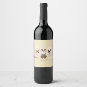 Happy Easter American Pit Bull Terrier Dogs Wine Label