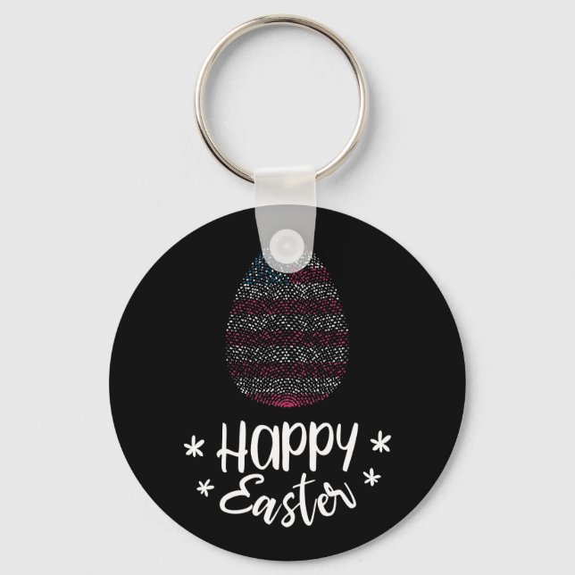 Happy Easter and Easter egg with American flag Keychain (Front)