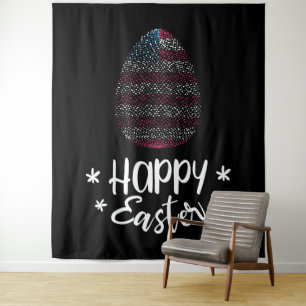 Happy Easter and Easter egg with American flag Tapestry