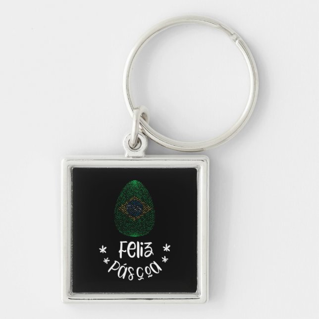 Happy Easter and Easter egg with Brazilian flag Keychain (Front)