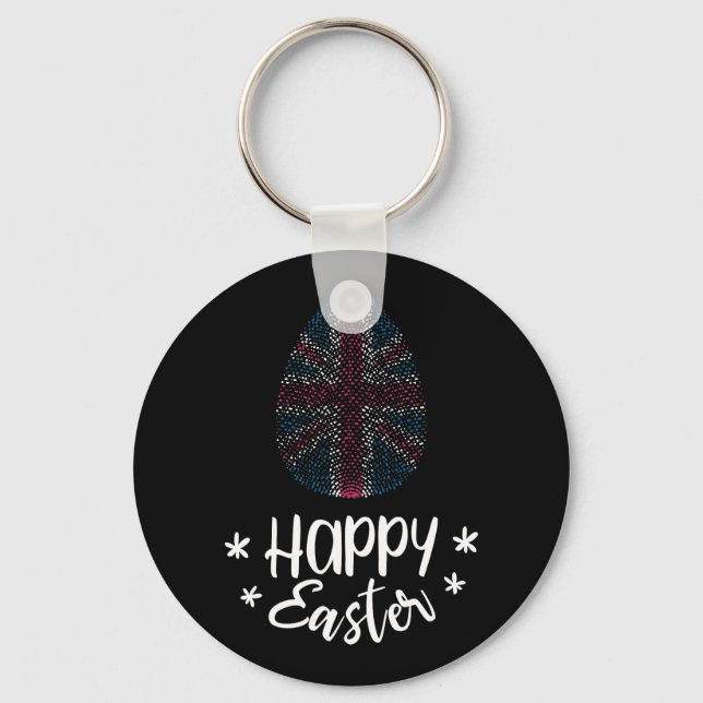 Happy Easter and Easter egg with UK flag Keychain (Front)