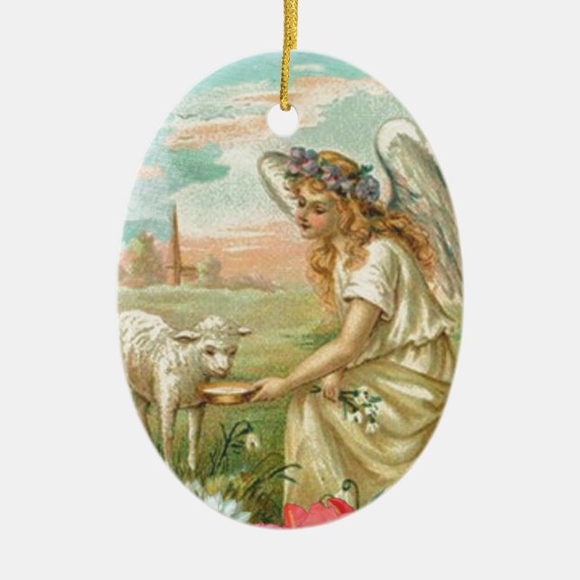 happy easter angel ceramic ornament (Front)