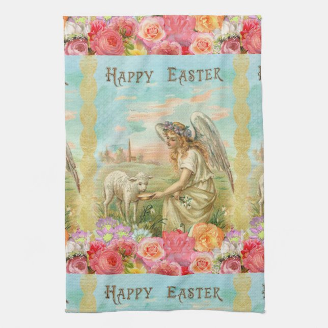 happy easter angel kitchen towel (Vertical)