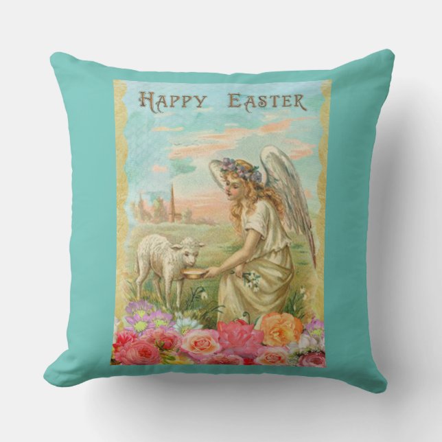 happy easter angel throw pillow (Front)