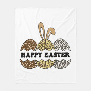 Happy Easter Animal Print Easter Eggs Bunny Fleece Blanket