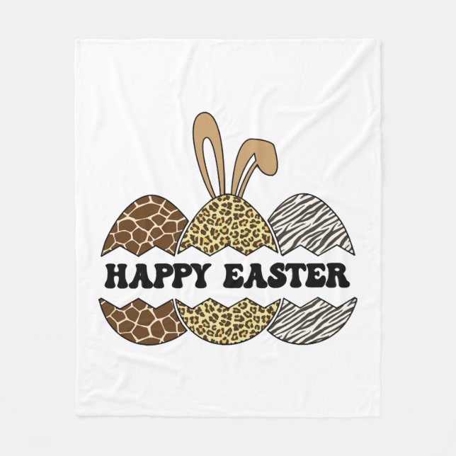 Happy Easter Animal Print Easter Eggs Bunny Fleece Blanket (Front)