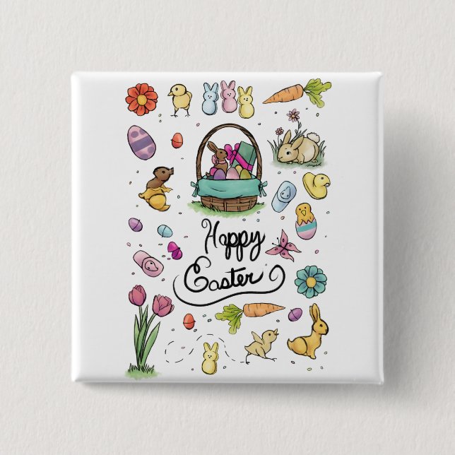 Happy Easter Art 2 Inch Square Button (Front)