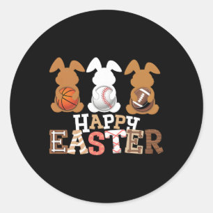 Happy Easter Baseball Football Basketball Bunny Ra Classic Round Sticker