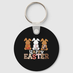 Happy Easter Baseball Football Basketball Bunny Ra Keychain