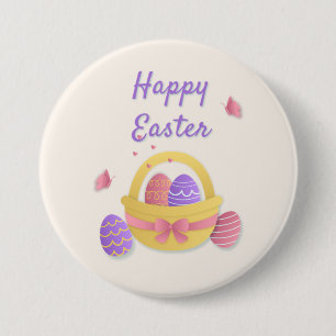 Happy Easter basket and butterflies 3 Inch Round Button