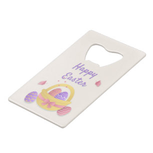 Happy Easter basket and butterflies Credit Card Bottle Opener