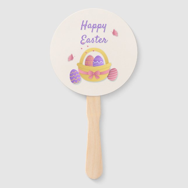 Happy Easter basket and butterflies Hand Fan (Front)