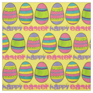 Happy Easter Basket Painted Egg Hunt Eggs Fabric