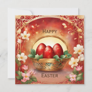 Happy Easter basket with eggs Holiday Card