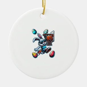 Happy Easter Basketball Boys Easter Bunny Funny Ea Ceramic Ornament