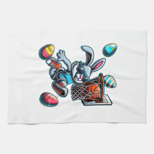 Happy Easter Basketball Boys Easter Bunny Funny Ea Kitchen Towel