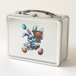 Happy Easter Basketball Boys Easter Bunny Funny Ea Metal Lunch Box