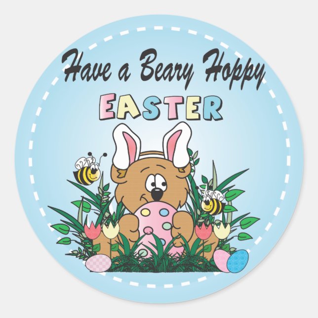 Happy Easter Bear Bunny Rabbit Classic Round Sticker (Front)